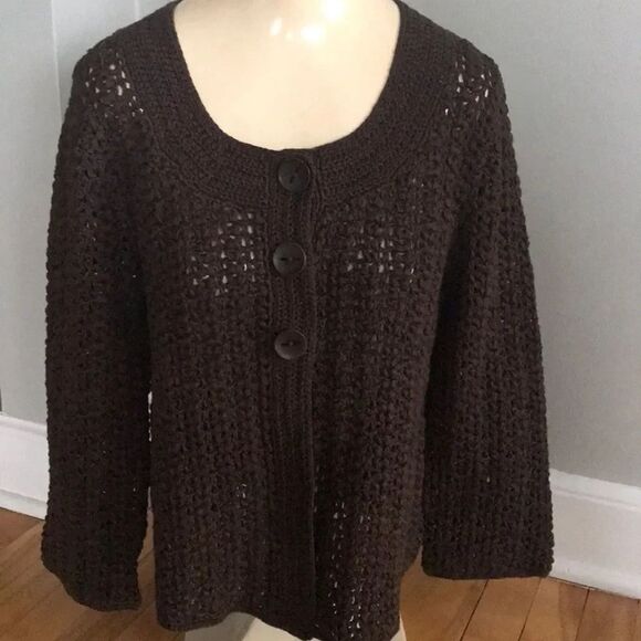 Talbots dk chocolate heavywght handknit cardigan - Picture 1 of 5